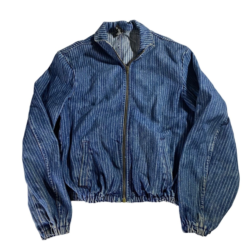Vintage Tramps Denim Pinstripe Full Zip Cinch Waist Jacket Large